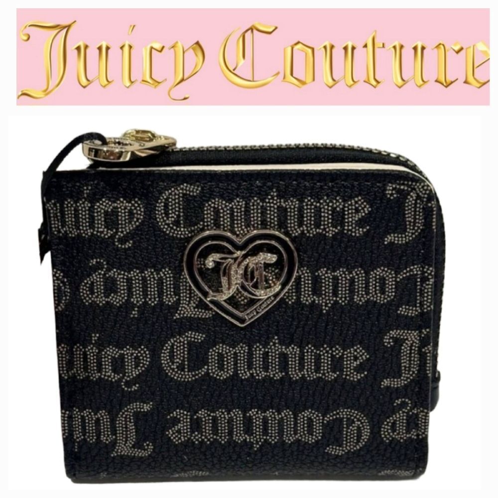 Juicy Couture Flawless L-Zip Card Case/Wallet- Black Taupe/Liquorice